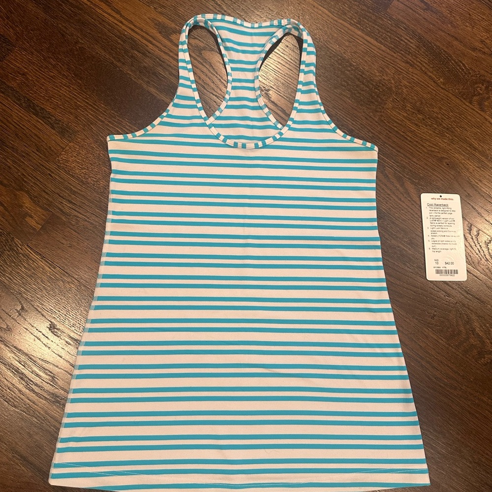 Lululemon Cool Racerback, blue and white stripes, size 10